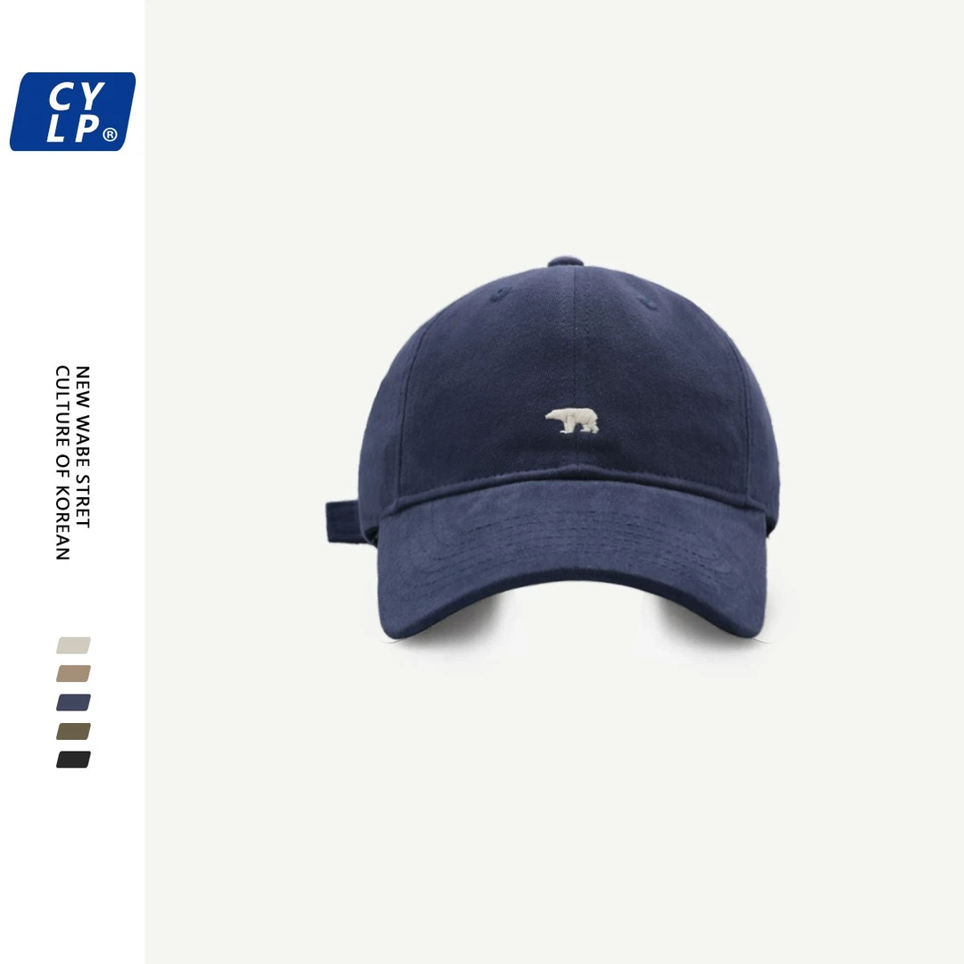 软顶百搭新款棉料北极熊刺绣棒球帽情侣时尚韩版帽子2025款网红款