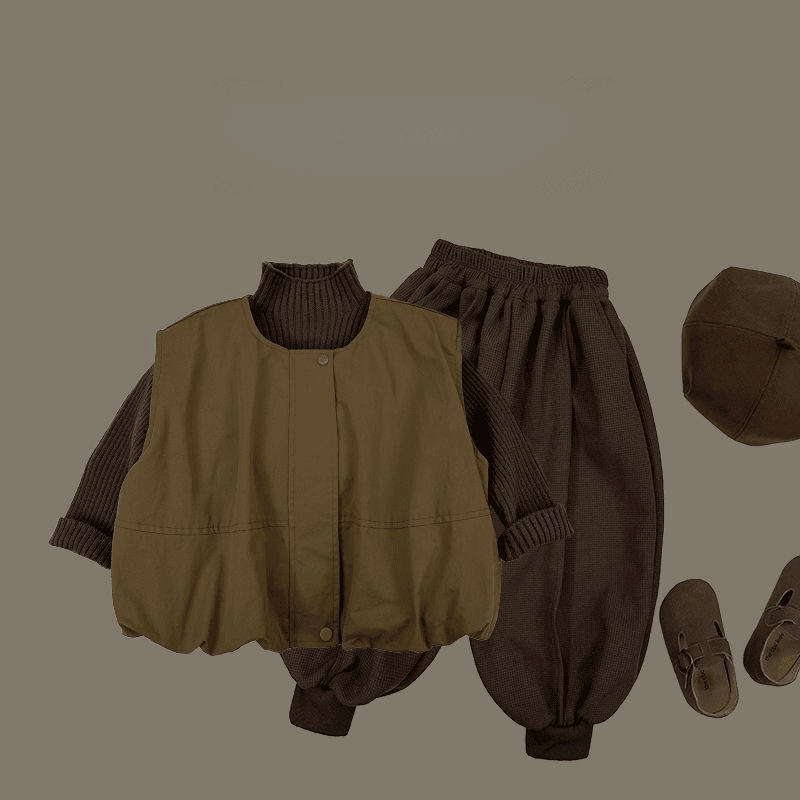 男女童时尚韩版潮流三件套2023春秋季新款复古森系文艺休闲套装潮