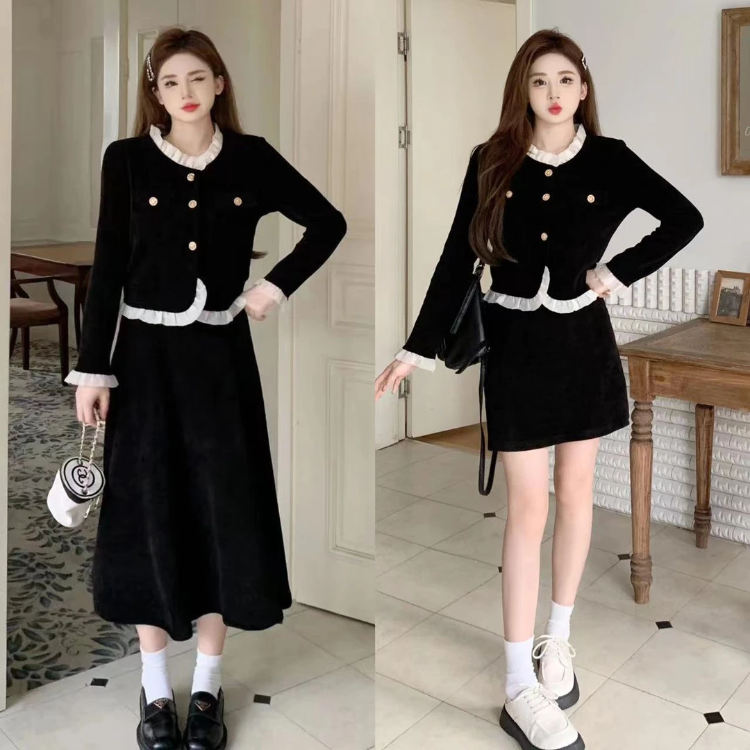 2024新款小香风套装气质赫本风外套+半身裙两件套套装