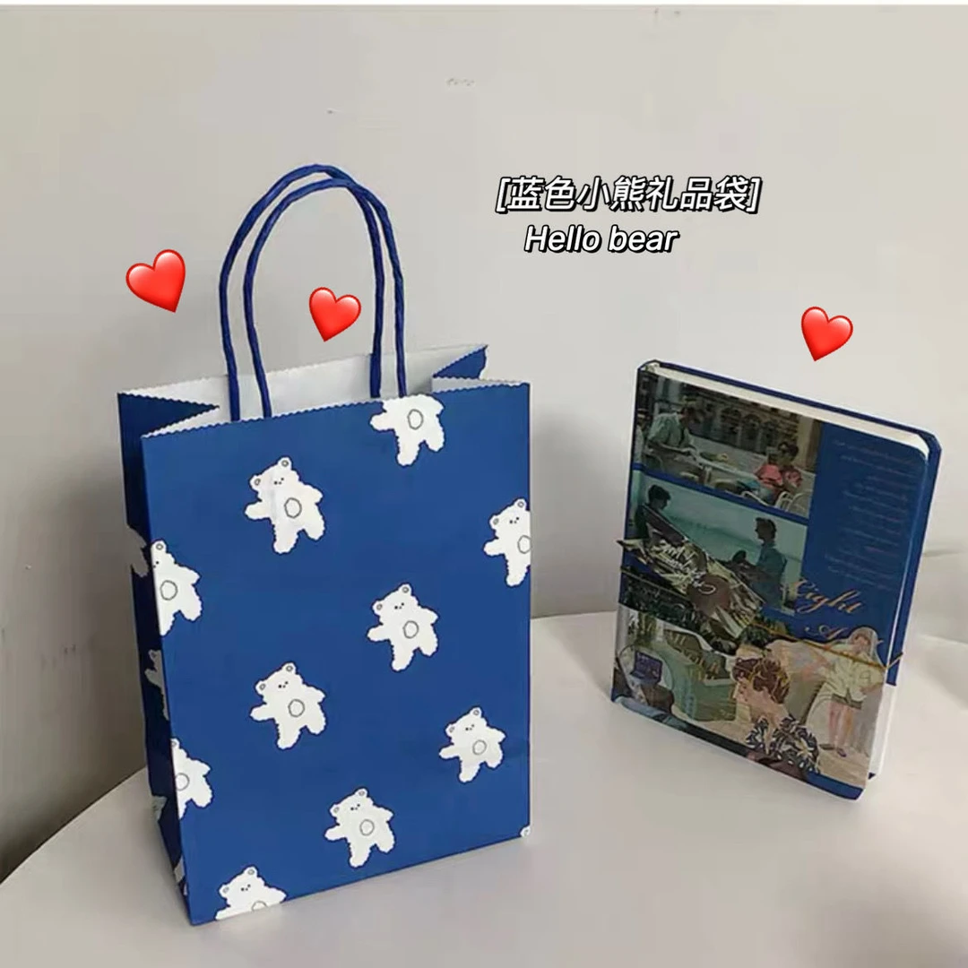 可爱满印宝蓝色小熊礼品袋可爱卡通手提纸袋ins风韩系简约袋子