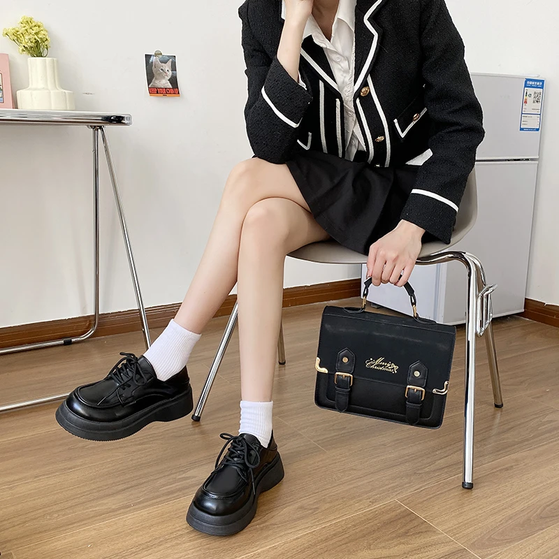 暮秋秋品牌--厚底乐福鞋女2024新款百搭学院两穿系带英伦风小单鞋