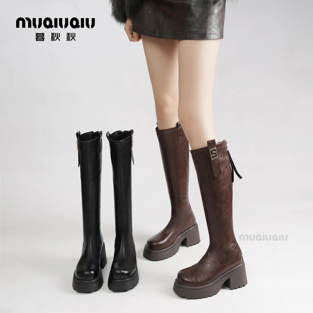 暮秋秋小个子粗跟加绒长靴女2024秋冬新款百搭时尚厚底增高骑士靴