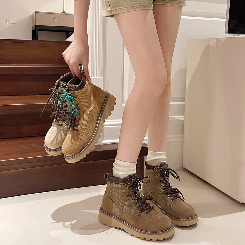 暮秋秋品牌--马丁靴女2024新款春秋棕色增高工装西部靴英伦风靴子