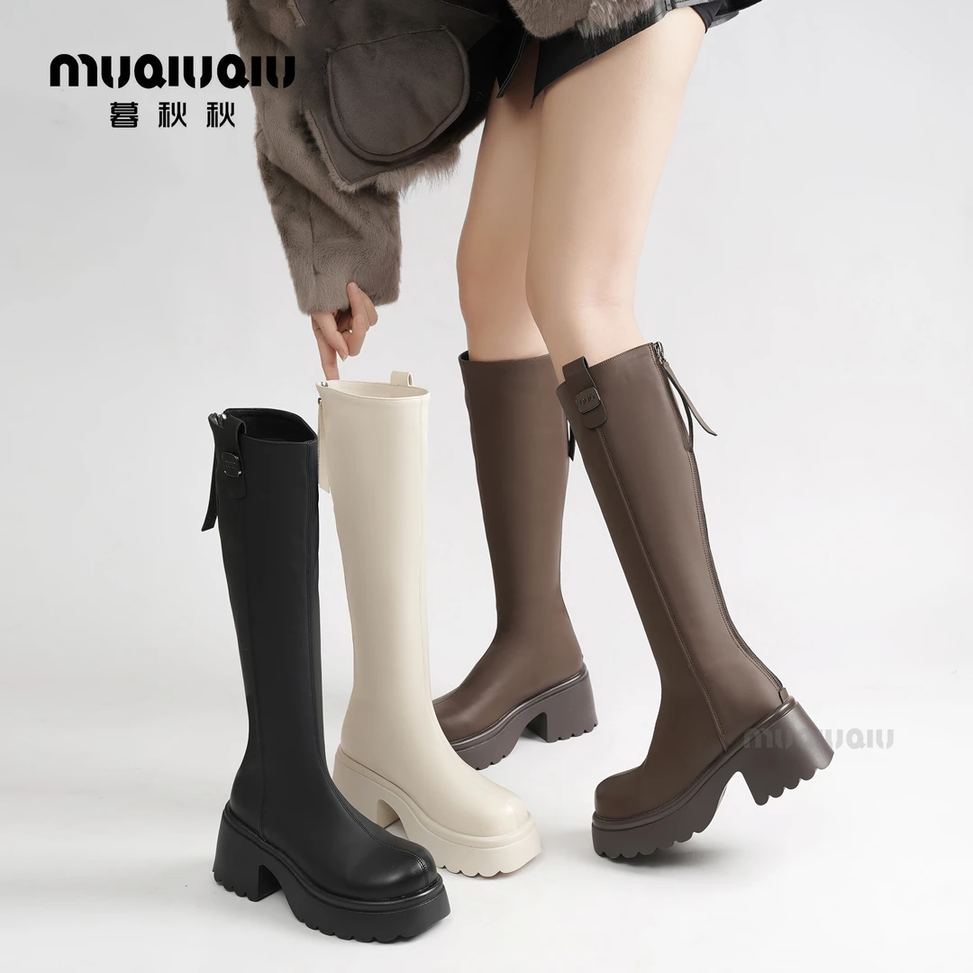 暮秋秋小个子不过膝靴子女2024秋冬厚底长筒高靴百搭不掉筒瘦瘦靴