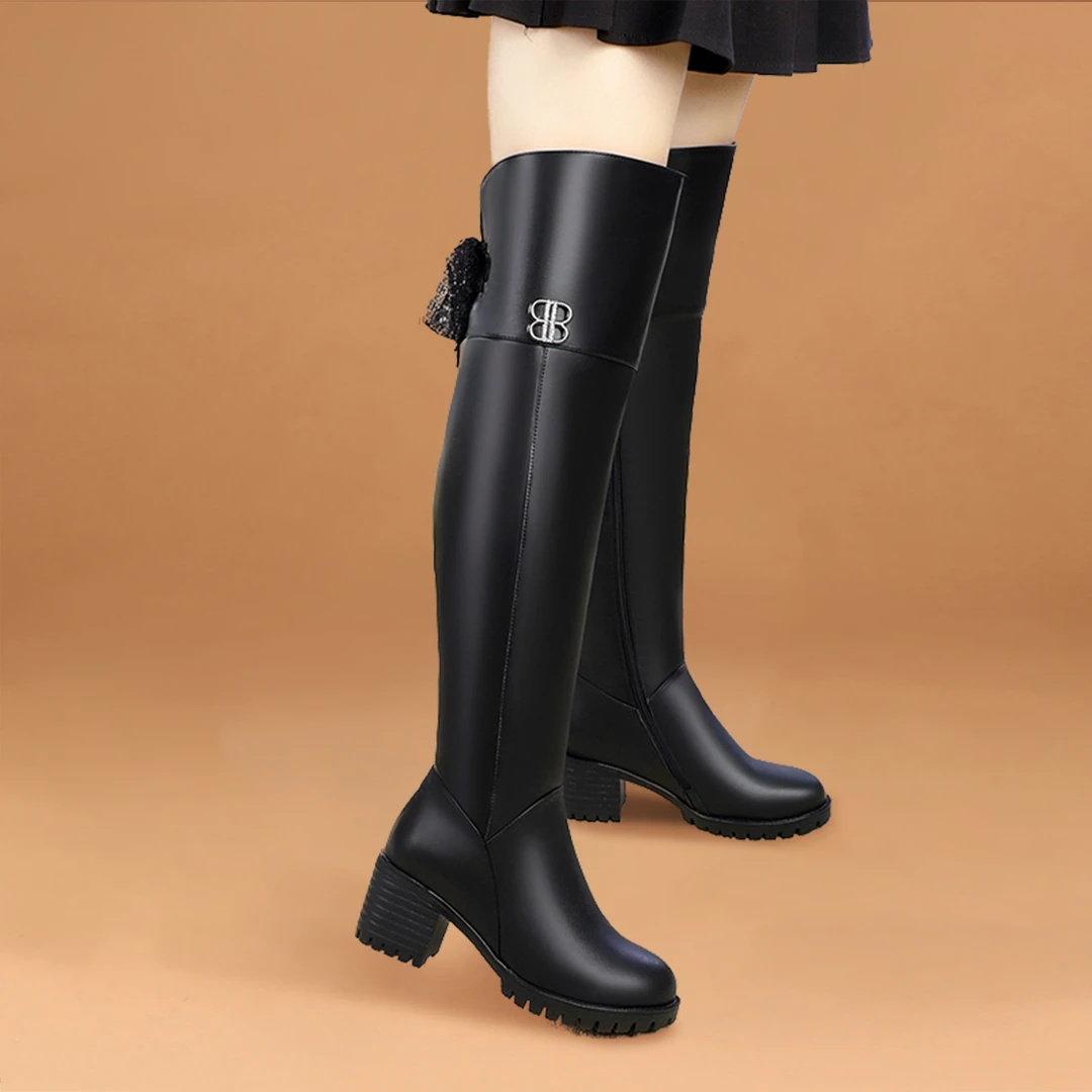 真皮长靴过膝靴长靴子女2025爆款洋气大码高跟女款靴子女长筒靴女