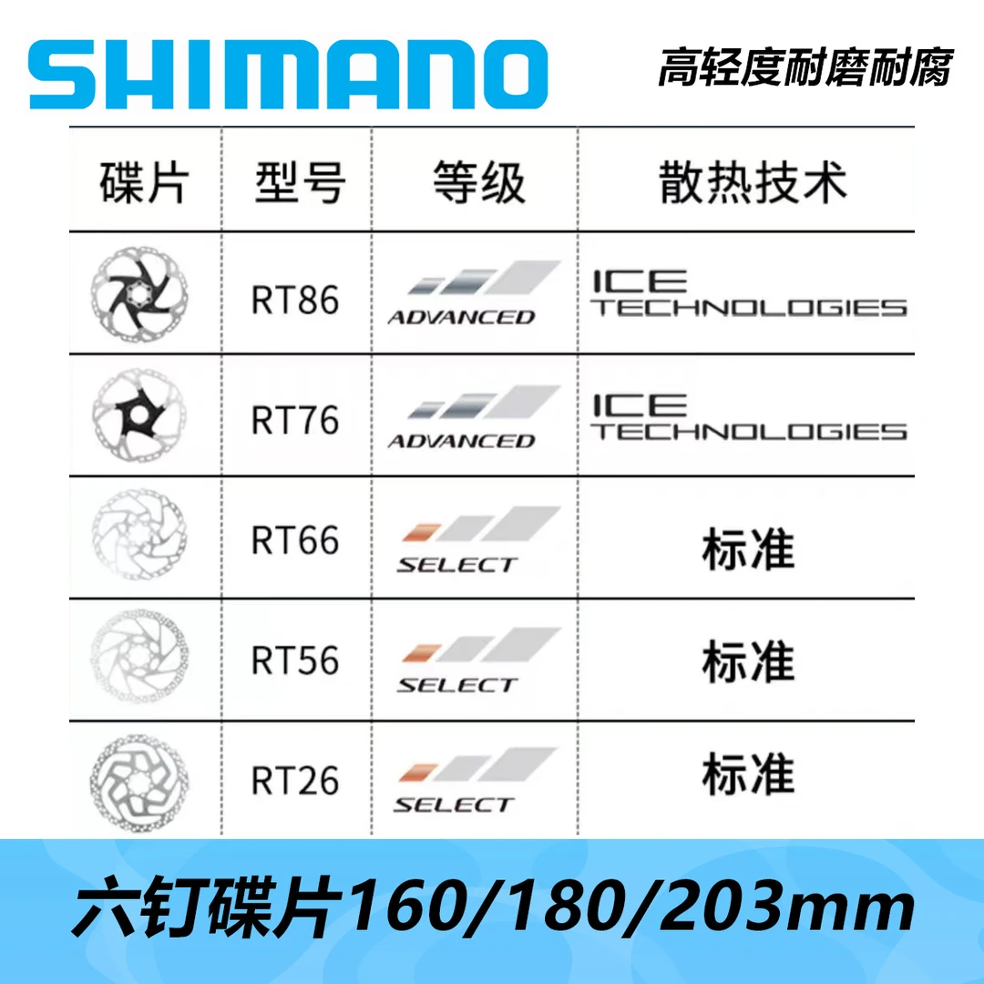 喜玛诺RT26 RT56 RT66 RT76 RT86六钉碟片160/180/203mm碟片