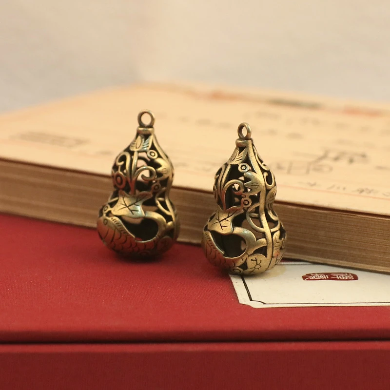 黄铜葫芦挂件diy镂空双鱼空心葫芦汽车钥匙扣鲤鱼挂饰汽车钥匙扣