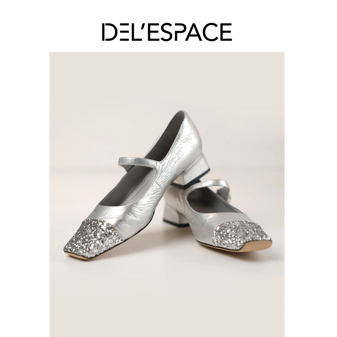 轻壤 亮片拼接粗跟单鞋 DC263X0980