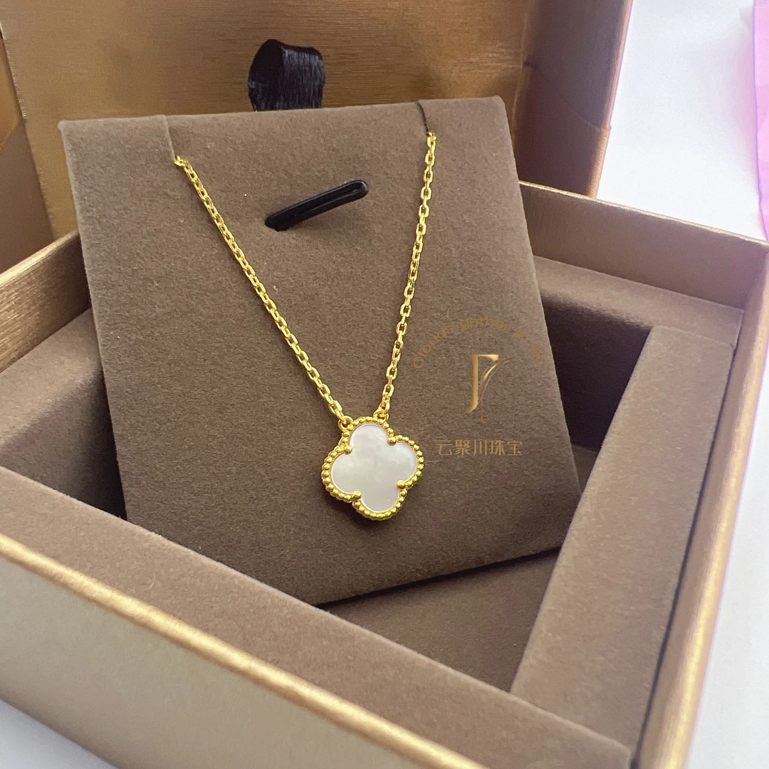 《云聚川珠宝》足金999 真5G 白色单花镶嵌白贝套链 精选 大气