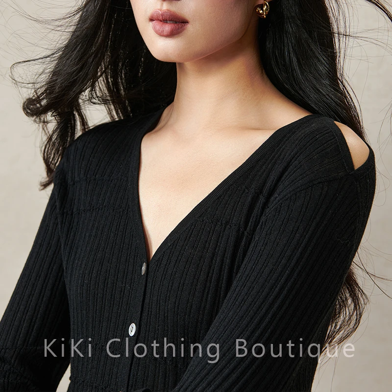 kiki自制 窗涵月影_双色羊毛肩部镂空针织衫外搭开衫薄款女夏秋季