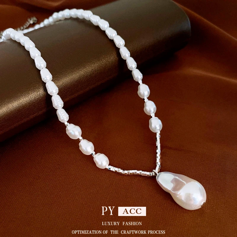 合金仿珍珠项链 不规则珠珠项链复古高级感锁骨链小众设计感饰品