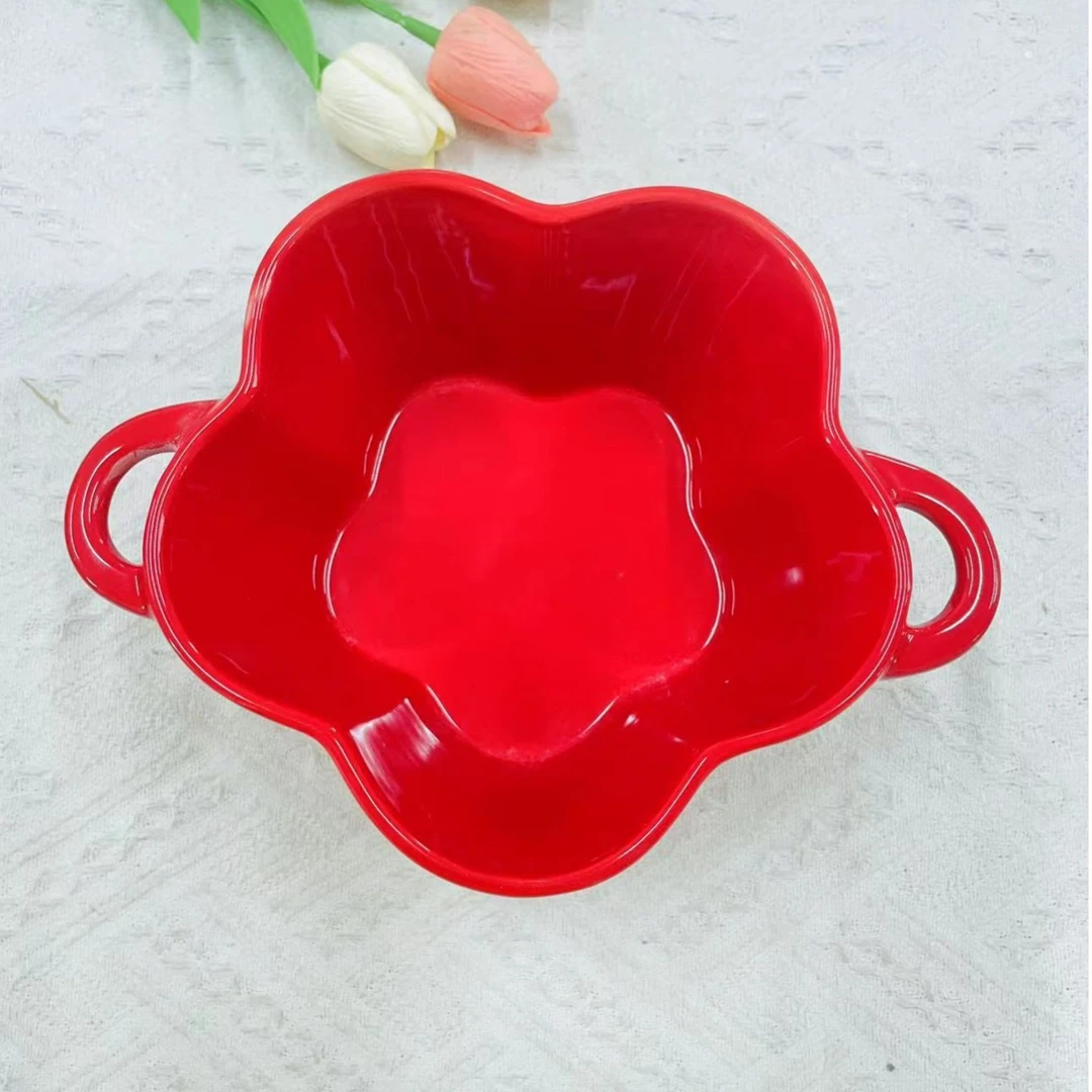 8杨杨专属  0.2英寸红色花朵双耳陶瓷汤碗1个装