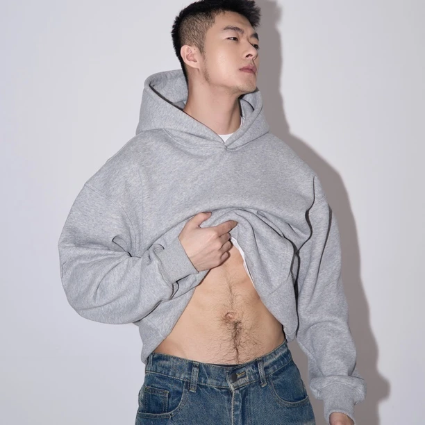 RIVERSTUDIO 秋冬美式简约纯色加绒带质感帽宽松多色卫衣