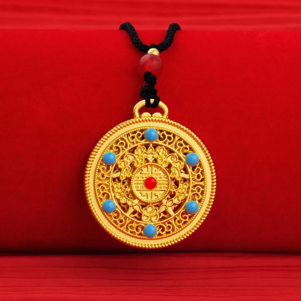 国潮八宝双面吊坠+手工编绳项链A