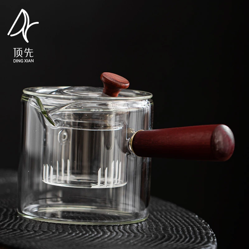 顶先 直觉煮茶器高硼硅玻璃侧把壶木把煮茶壶耐热家用泡茶壶A7351