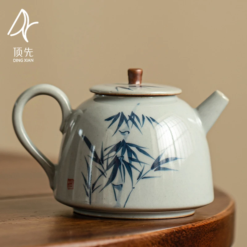 顶先 草木灰竹韵贵妃壶仿古胎陶瓷复古泡茶壶功夫茶具家用 A8878