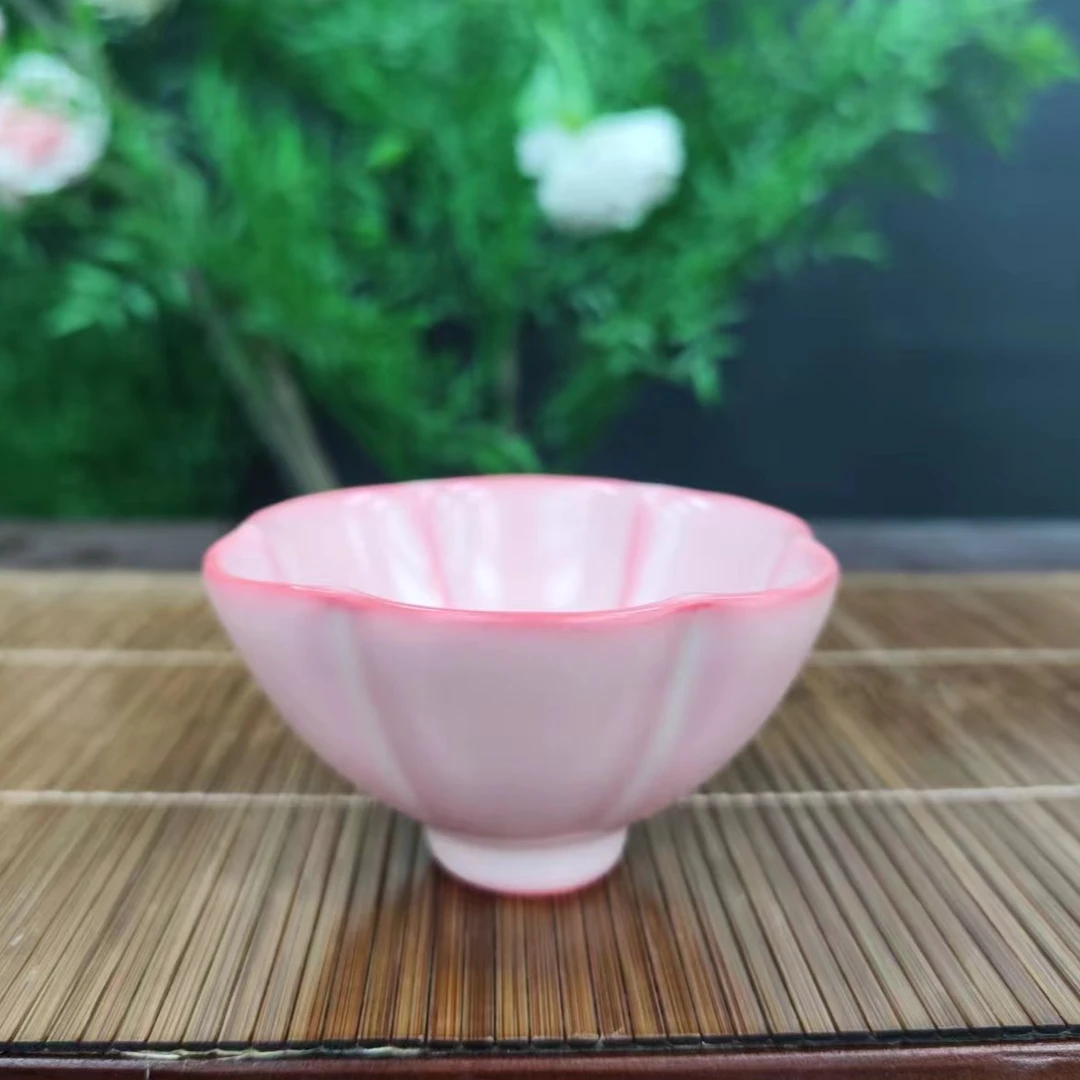 顶先 粉色猪油冻花口主人杯功夫茶具A10667