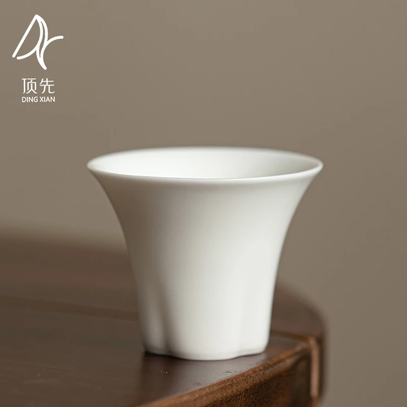 顶先 羊脂玉瓷海棠品茗杯客杯小茶杯功夫茶具中式 A7999