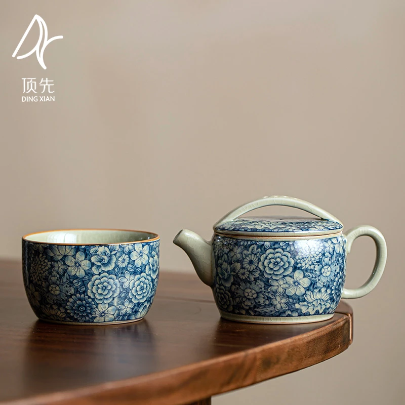 顶先 复古老陶泥青花茶壶汉瓦壶单壶功夫茶具家用泡茶A8531