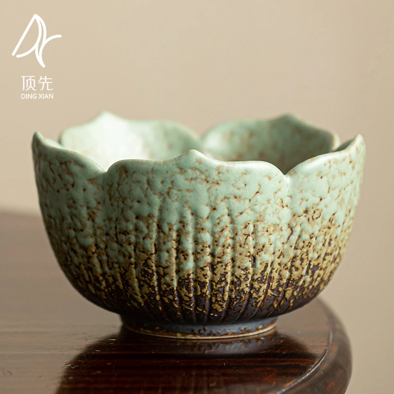 顶先 岩生釉复古莲花茶渣缸仿古做旧茶洗件可作果盘 A8050
