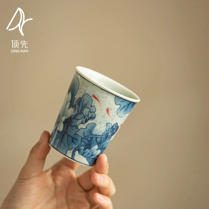 【达观说器】顶先 青花瓷仿古胎满堂荷趣复古大容量可乐杯 A9558