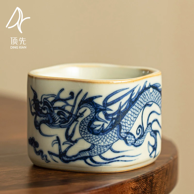 【达观说器】汝窑青龙四方杯主人杯复古中式茶杯家用功夫茶具 A8988