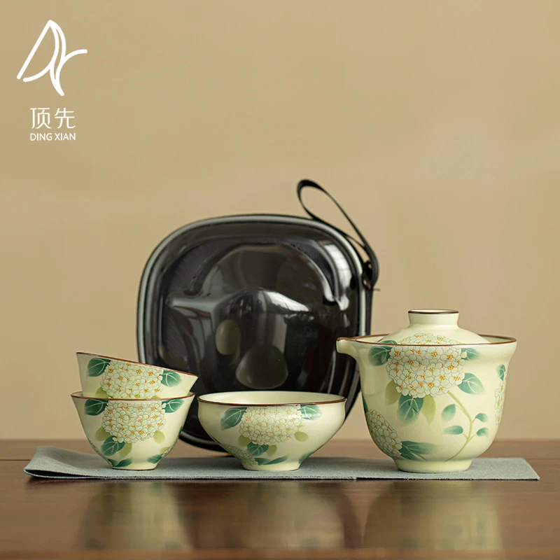 顶先 仿宋复古创意汝窑绣球花手抓壶旅行茶具外出便携式 A11192