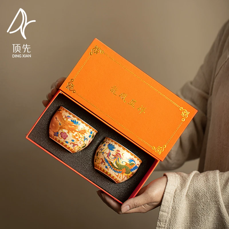 顶先 掐丝珐琅彩龙凤呈祥对杯陶瓷茶杯主人杯 A7703