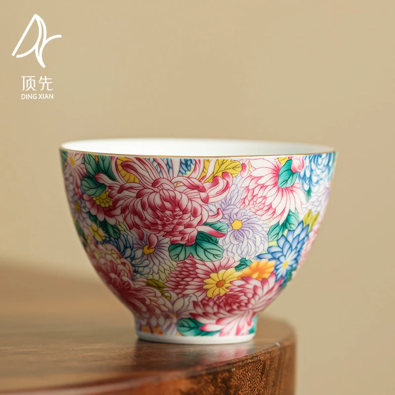 顶先 珐琅彩主人杯品茗杯单杯喝茶个人家用陶瓷功夫茶具 A8715