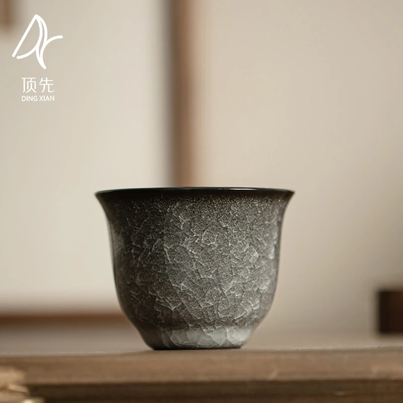 顶先 铁骨冰花遇水无痕茶杯陶瓷品茗杯功夫茶具主人杯复古铃铛杯