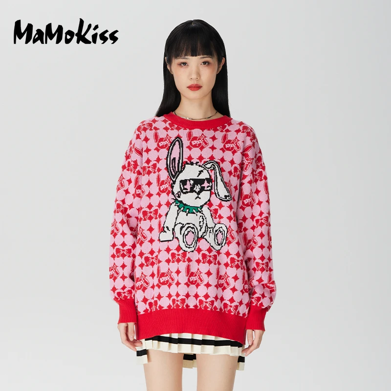 【SY精选】MAMOKISS2022秋新品甜酷兔子图案套头针织衫MKKW238103
