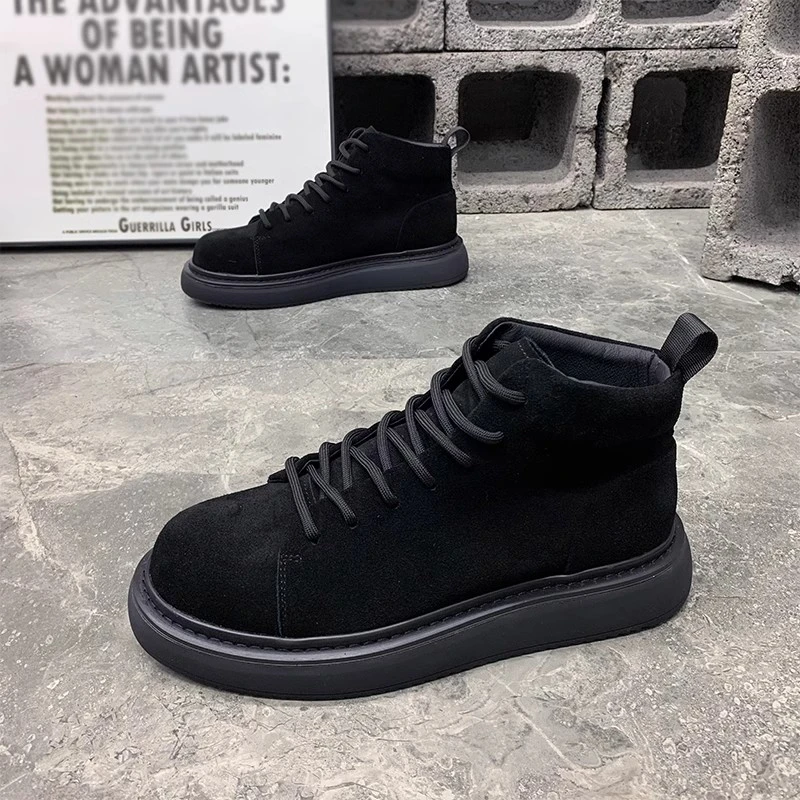 男鞋冬季加绒保暖翻毛皮高帮鞋厚底真皮新款马丁靴休闲大棉潮板鞋