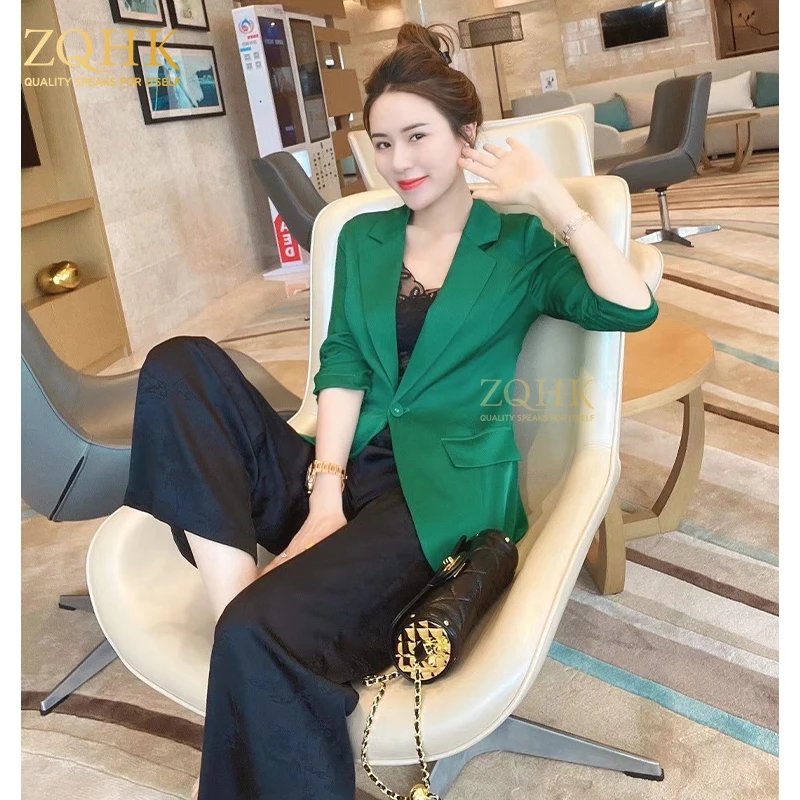 【ZQHK】子琪品牌重磅桑蚕丝夏款气质堆堆袖西装外套职业上衣显瘦