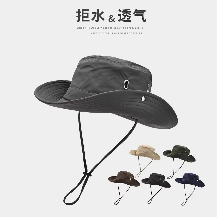 户外登山帽男女美式复古渔夫帽新款遮阳帽大帽檐拒水西部牛仔帽子