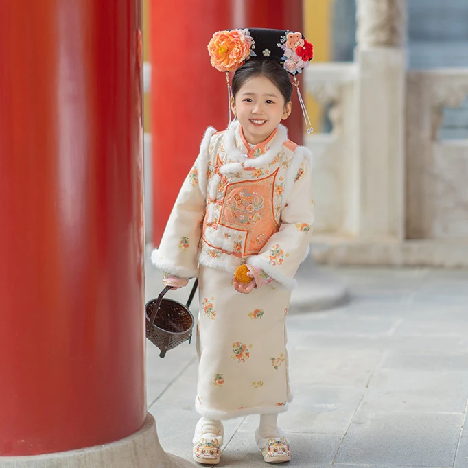 【明微 】清汉女中小女童旗袍格格服绣花加厚国风拜年舞蹈礼服公主