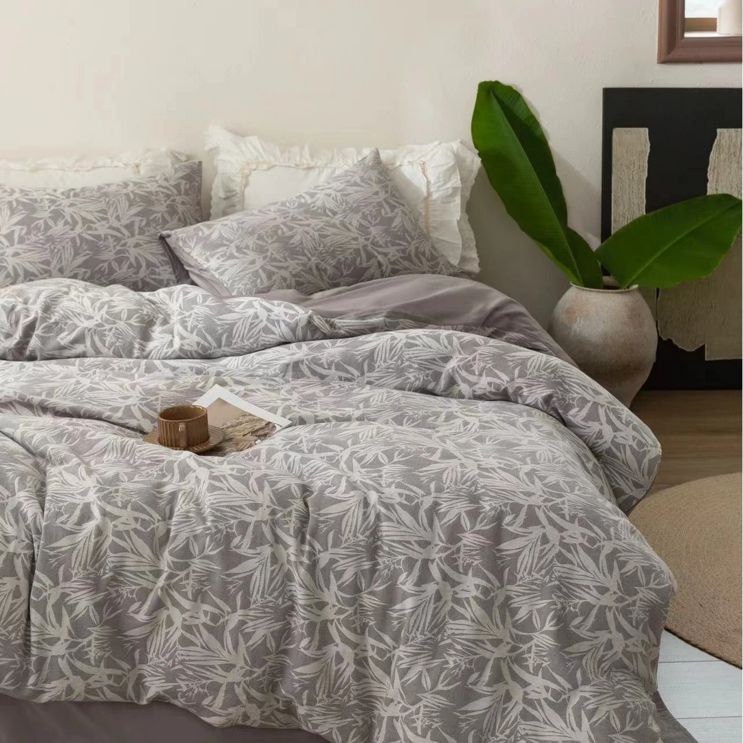 艺术款色织提花竹子纯棉高级感四件套秋冬床上用品