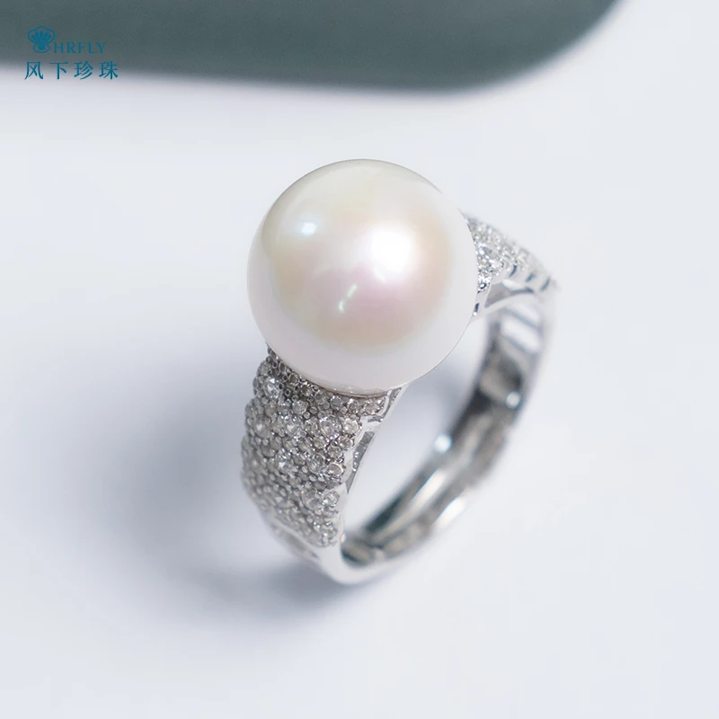 Hrfly/风下爱迪生珍珠戒指 12-13MM强光滑皮 气质白色大白珠指环