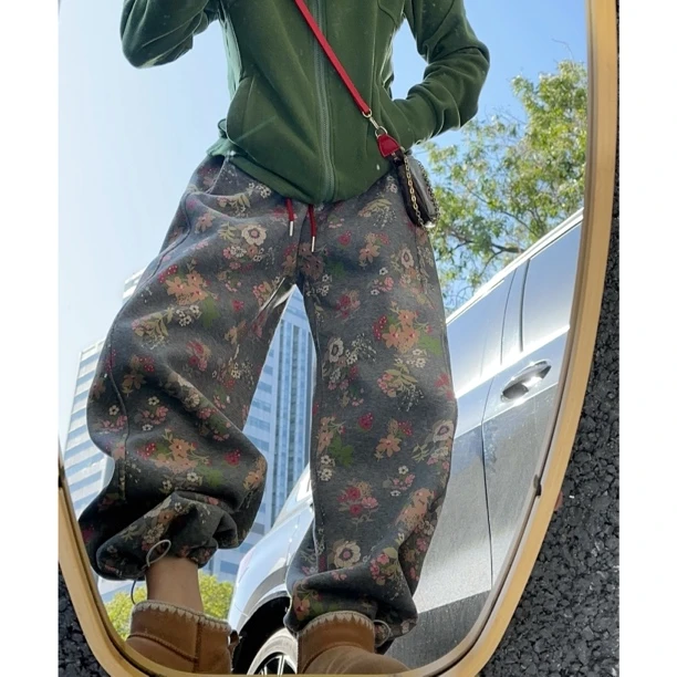 【Z.D.C】碎花松紧腰加厚卫裤少女感保暖加绒休闲裤