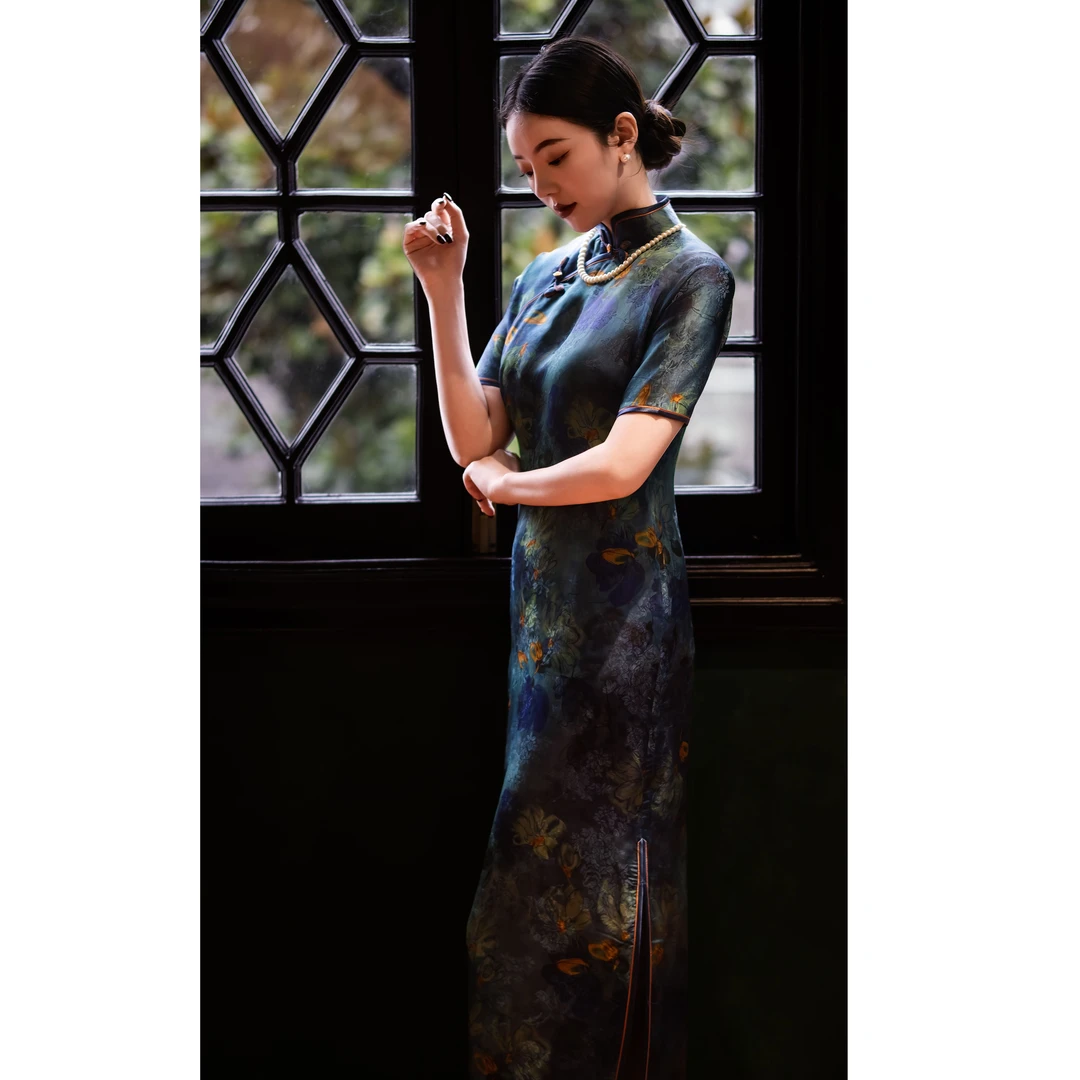 【蓝铃花】2025夏季透气复古显瘦气质高级古法全开襟旗袍125CM