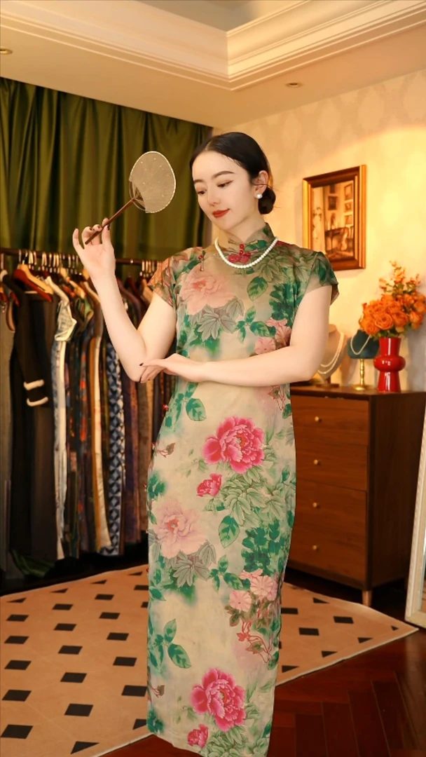 【婉容】夏季复古显瘦气质优雅气质古法全开襟国风旗袍