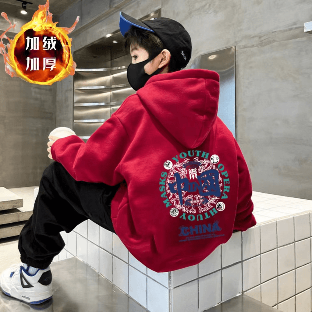 小逗妮乐园 儿童卫衣连帽男童加厚中大童套头韩版休闲洋气加绒加厚ol男孩秋冬