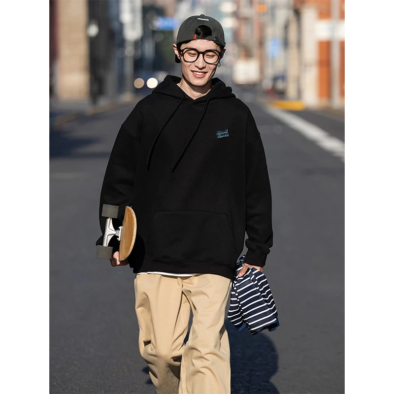 fosonbr加绒厚连帽卫衣简约少年感男女同款-gv