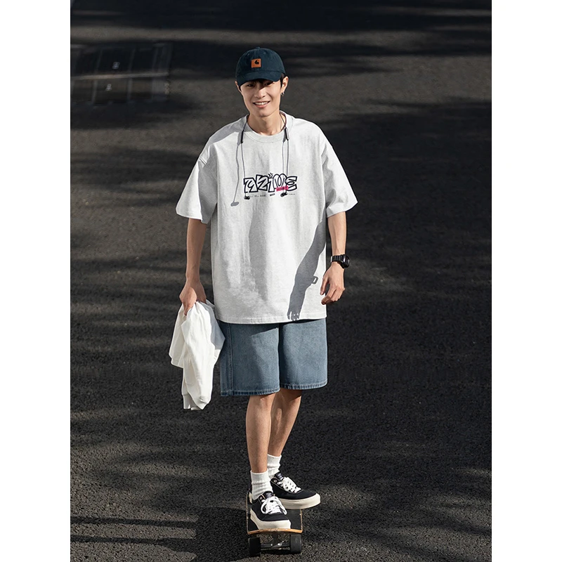 日系复古短袖T恤男宽松重磅少年感Cityboy潮流情侣装