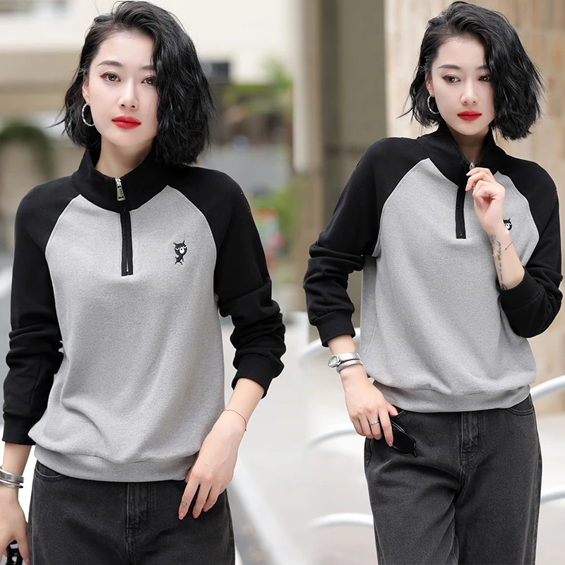 双面绒德绒长袖半拉链卫衣女秋冬季新款显瘦洋气休闲百搭大码上衣