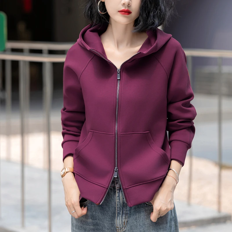 卫衣女秋冬新款拉链衫连帽加厚宽松休闲上衣大码外套时尚百搭纯色