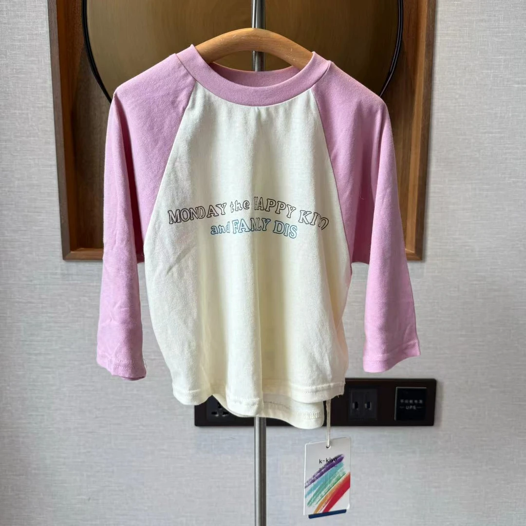 2024年春款女宝洋气时尚印花字母拼色T恤上衣