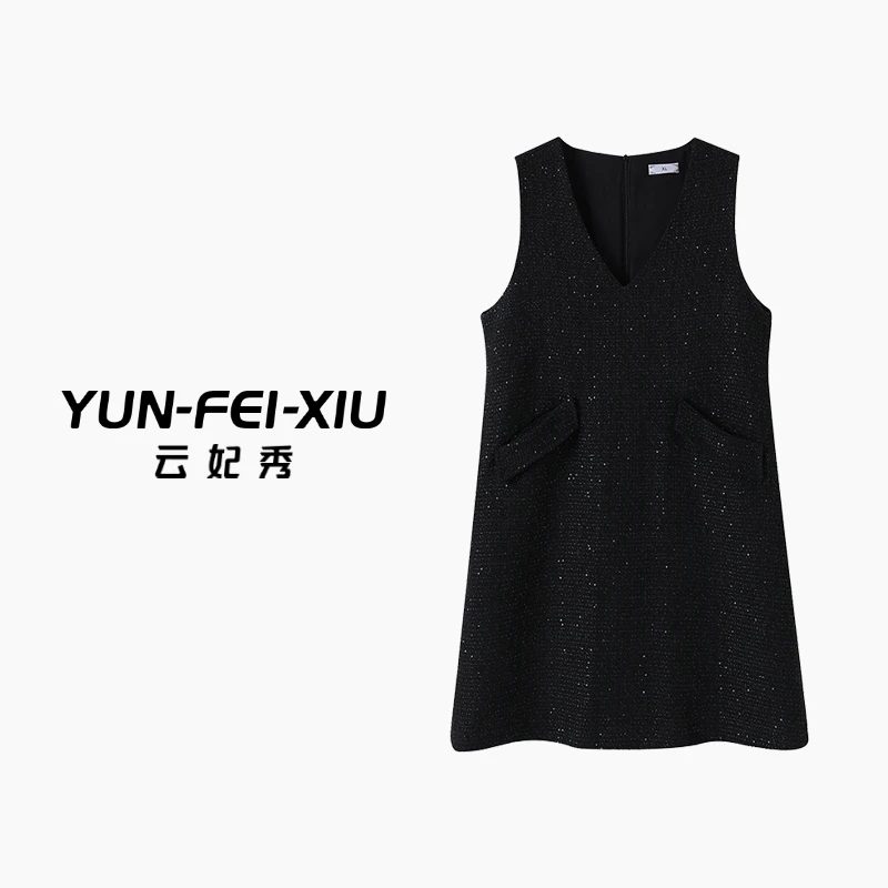 云妃秀大码女装连衣裙休闲微胖小香风马甲裙无袖显瘦气质秋季9696