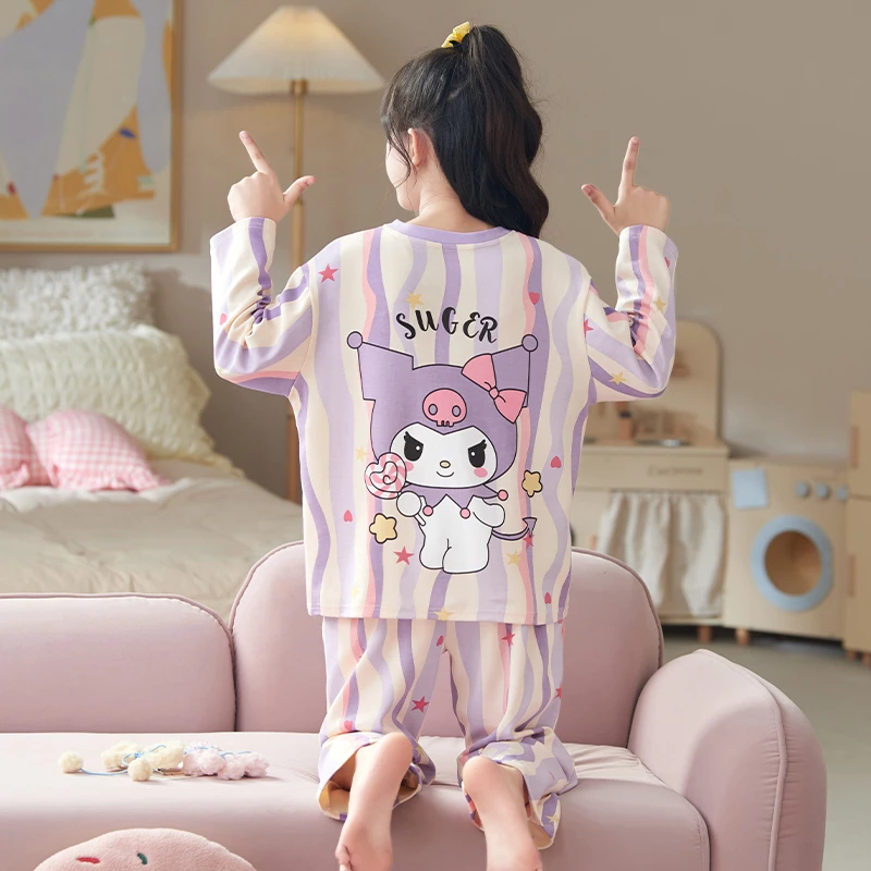 bejirog/北极绒时尚卡通长袖纯棉亲子款睡衣女童圆领家居服两件套