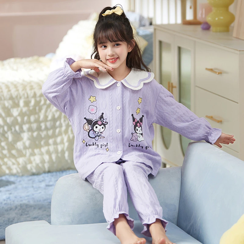 bejirog/北极绒春秋季2025新款儿童睡衣洋气开衫纯棉家居服女童