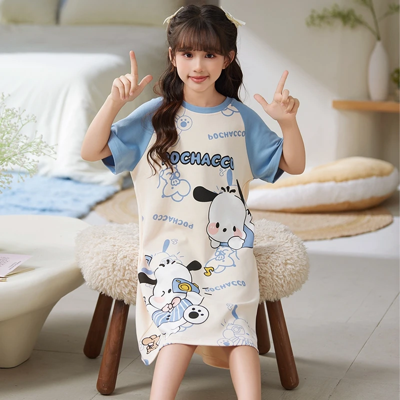 bejirog/北极绒时尚卡通圆领薄款女童睡裙女孩宽松居家纯棉连体裙
